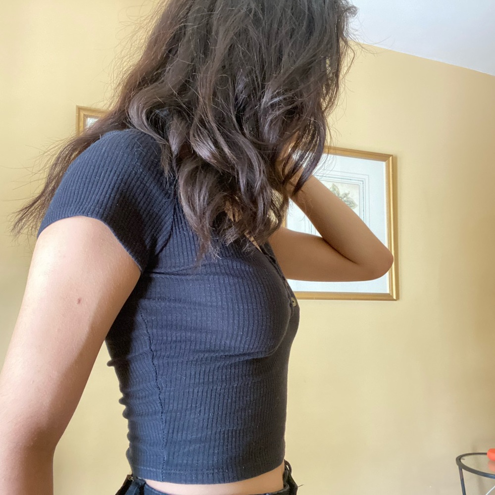 Grey Button Down Tee Top